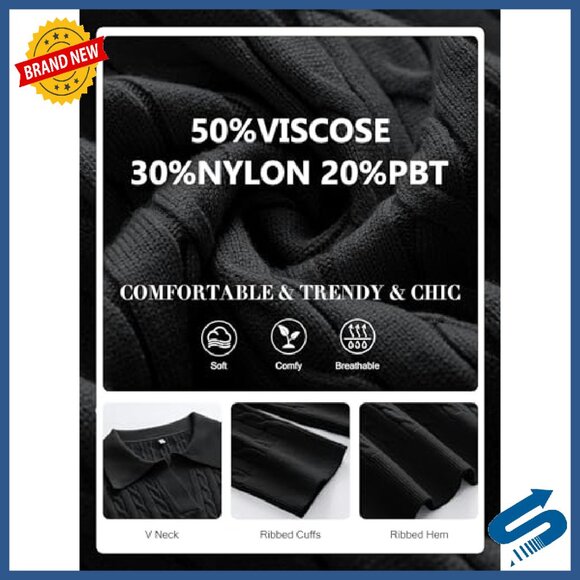 V-Neck Cable Knit Sweater, Regular Fit, Long Sleeve Pullover - Picture 7 of 8